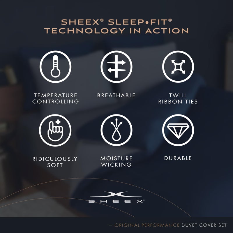 SHEEX Original Performance Cooling Duvet Cover Set, Lightweight Full/Queen Duvet Cover with 2 Standard Pillow Shams, Navy/Graphite - Image 2